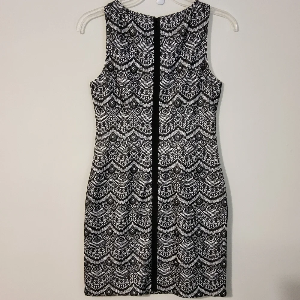 Jessica Simpson Black/White Eyelet Embroidered Lace Sleeveless Sheath Dress Sz8 - Picture 7 of 10